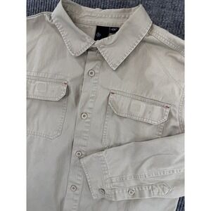 Burnside Shirt Mens Large Beige Oxford Button Pockets‎ Casual Basic Outdoors VTG